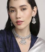 marvellous paisley design half-moon shape kundan silver plated choker jewellery set for women