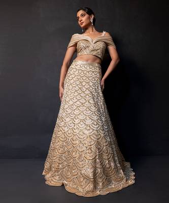 Champagne Gold Ombre Organza Satin Lehenga Set 1