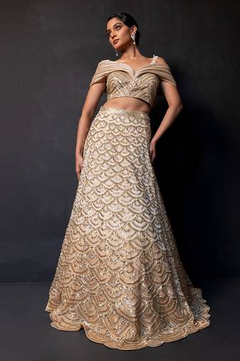 Champagne Gold Ombre Organza Satin Lehenga Set