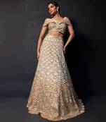 Champagne Gold Ombre Organza Satin Lehenga Set