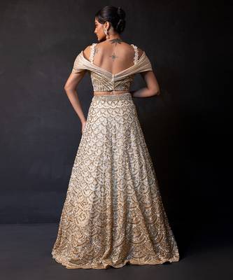Champagne Gold Ombre Organza Satin Lehenga Set 2