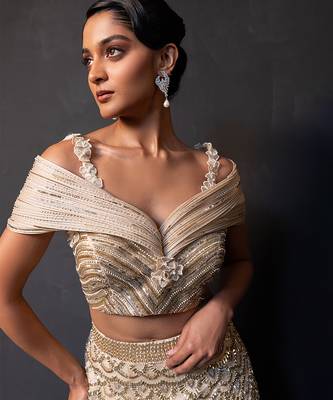 Champagne Gold Ombre Organza Satin Lehenga Set 3