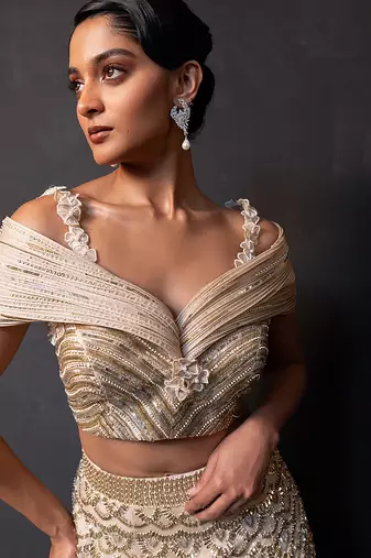 Champagne Gold Ombre Organza Satin Lehenga Set