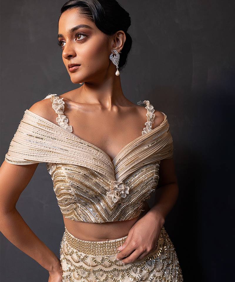 Champagne Gold Ombre Organza Satin Lehenga Set