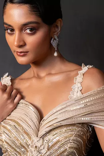 Champagne Gold Ombre Organza Satin Lehenga Set