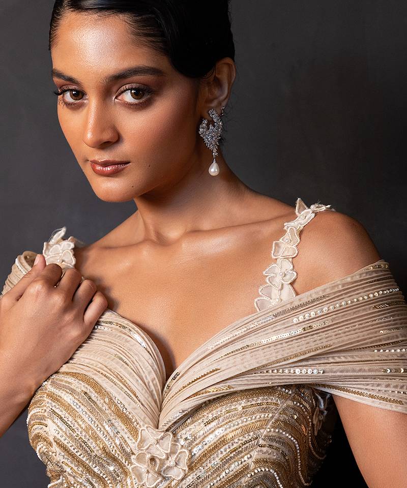 Champagne Gold Ombre Organza Satin Lehenga Set