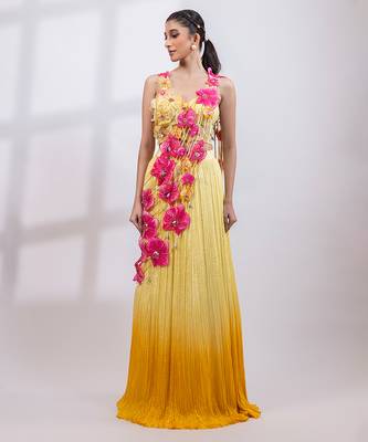 Yellow Ombre Chinon Organza Lehenga Set 1