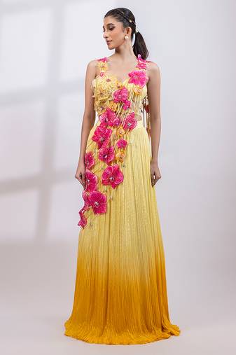 Yellow Ombre Chinon Organza Lehenga Set