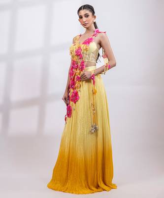 Yellow Ombre Chinon Organza Lehenga Set 2