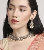 gorgeous flower design pearl kundan antique gold plated choker jewellery set for women