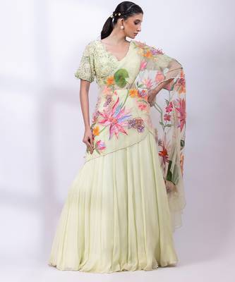 Mint Green Chinon Organza Lehenga Set 3