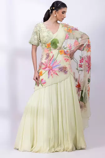 Mint Green Chinon Organza Lehenga Set