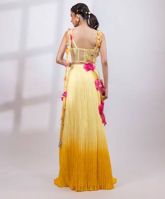 Yellow Ombre Chinon Organza Lehenga Set 3