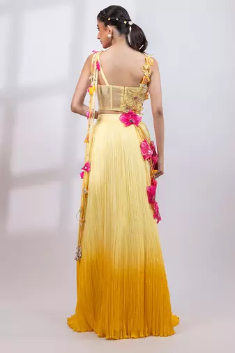 Yellow Ombre Chinon Organza Lehenga Set