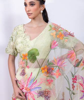 Mint Green Chinon Organza Lehenga Set 4