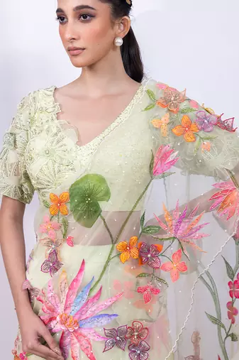 Mint Green Chinon Organza Lehenga Set