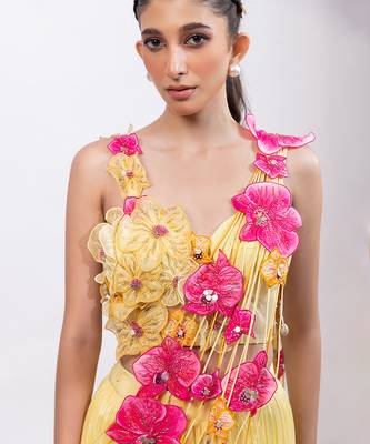 Yellow Ombre Chinon Organza Lehenga Set 4