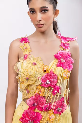 Yellow Ombre Chinon Organza Lehenga Set