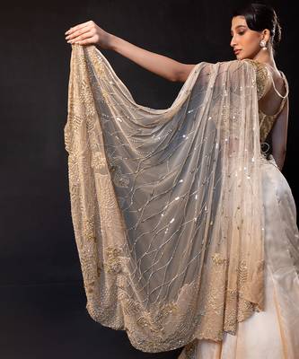 Champagne Gold Embroidered Satin Organza Lehenga Set 4