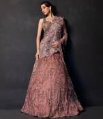 Dusty Mauve Embroidered Satin Lehenga Set