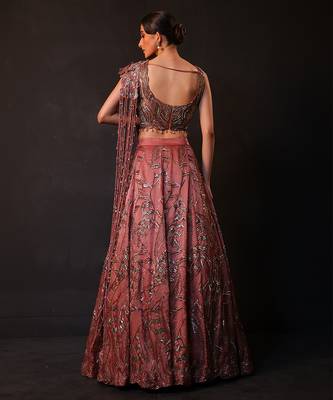 Dusty Mauve Embroidered Satin Lehenga Set 3