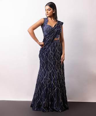 Midnight Blue Embroidered Georgette Lehenga Set 1