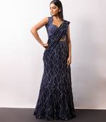 Midnight Blue Embroidered Georgette Lehenga Set