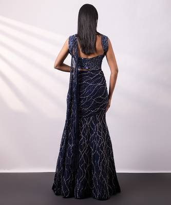 Midnight Blue Embroidered Georgette Lehenga Set 2