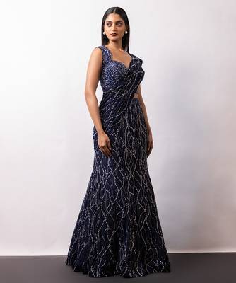 Midnight Blue Embroidered Georgette Lehenga Set 3