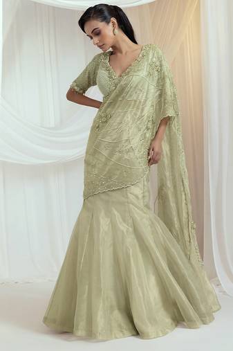 Pista Green Tissue Organza Lehenga Set