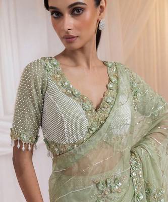 Pista Green Tissue Organza Lehenga Set 2