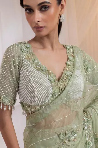 Pista Green Tissue Organza Lehenga Set