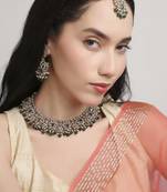 graceful flower design pearl kundan antique gold plated choker jewellery set for women