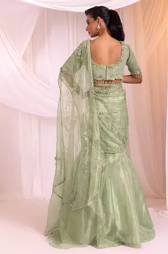 Pista Green Tissue Organza Lehenga Set