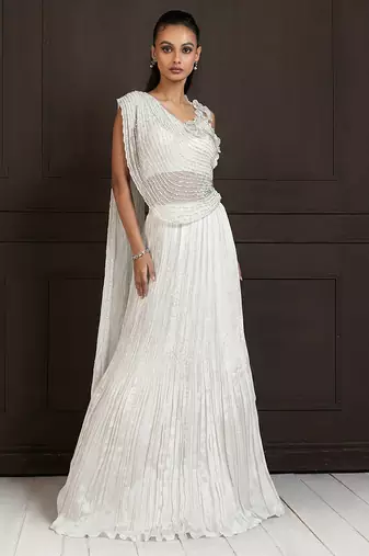 Ivory Chiffon Silk Lehenga Set