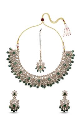 graceful flower design pearl kundan antique gold plated choker jewellery set for women 3