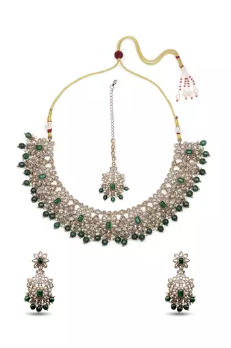 graceful flower design pearl kundan antique gold plated choker jewellery set for women