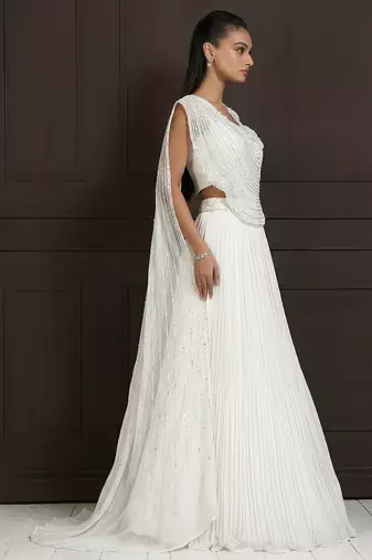 Ivory Chiffon Silk Lehenga Set