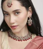 incredible flower design pearl kundan antique gold plated choker jewellery set for women