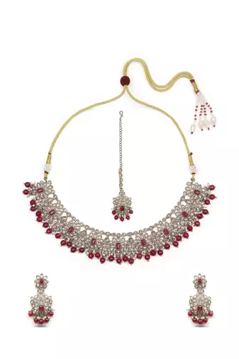 incredible flower design pearl kundan antique gold plated choker jewellery set for women