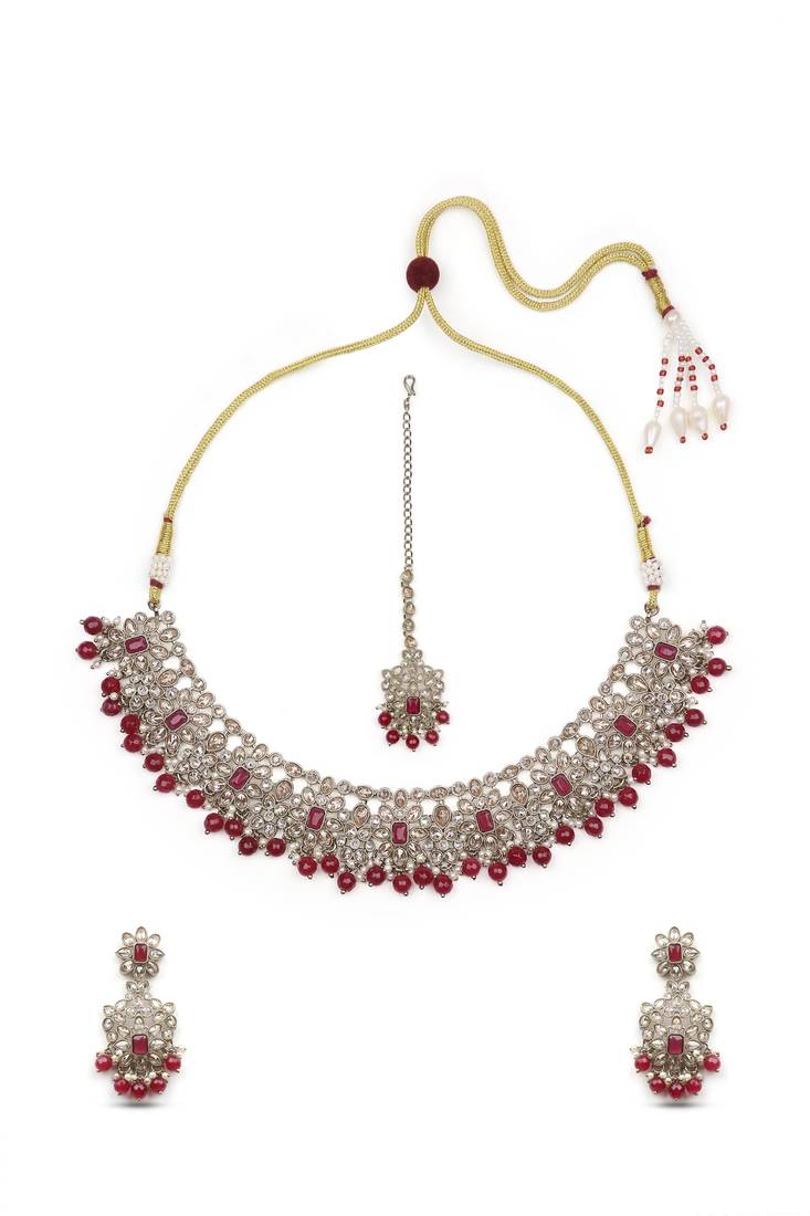 incredible flower design pearl kundan antique gold plated choker jewellery set for women