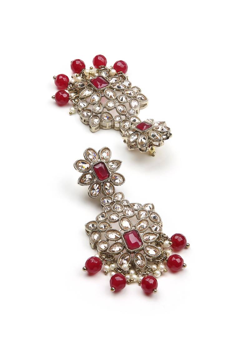 incredible flower design pearl kundan antique gold plated choker jewellery set for women