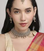 lavish flower and oval shape kundan antique gold plated choker jewellery set for women