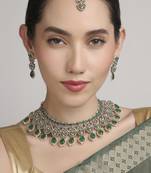 modern flower and oval shape kundan antique gold plated choker jewellery set for women