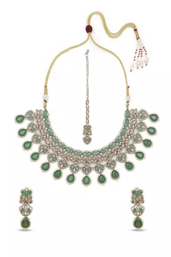 modern flower and oval shape kundan antique gold plated choker jewellery set for women