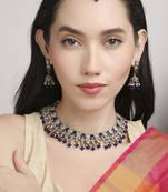 modish square and flower design kundan antique gold plated choker jewellery set for women