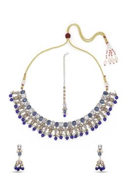 modish square and flower design kundan antique gold plated choker jewellery set for women 3