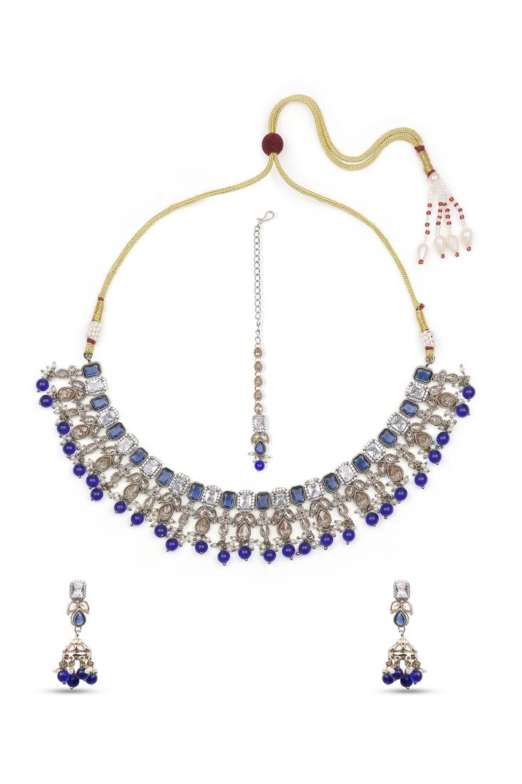 modish square and flower design kundan antique gold plated choker jewellery set for women
