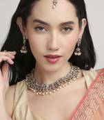 pleasant square and flower design kundan antique gold plated choker jewellery set for women