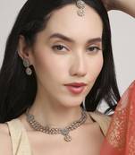 round and flower design 2 layer necklace antique gold plated long haram jewellery set for women